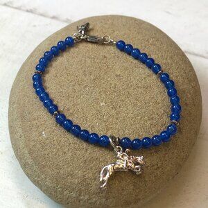 Equestrian Bracelet, Sterling Charm, Child or Adult, Blue Onyx, Sterling, 7.5".